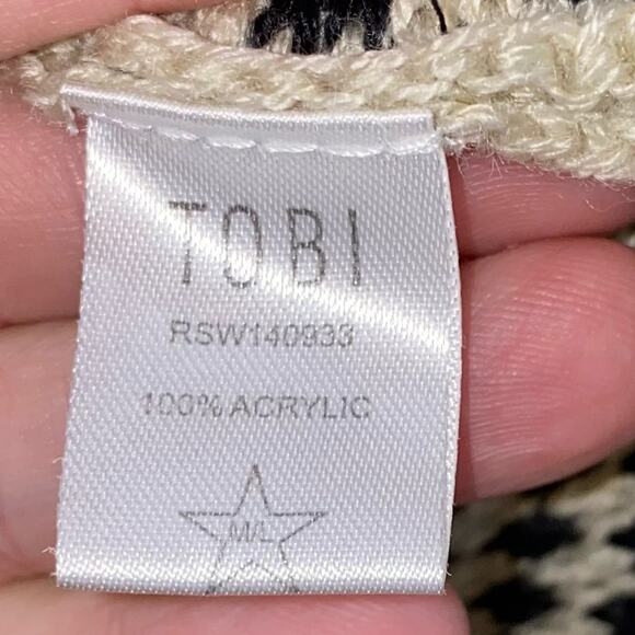 Tobi Cream & Black Patterned Open Cardigan with Fringe - Picture 4 of 5